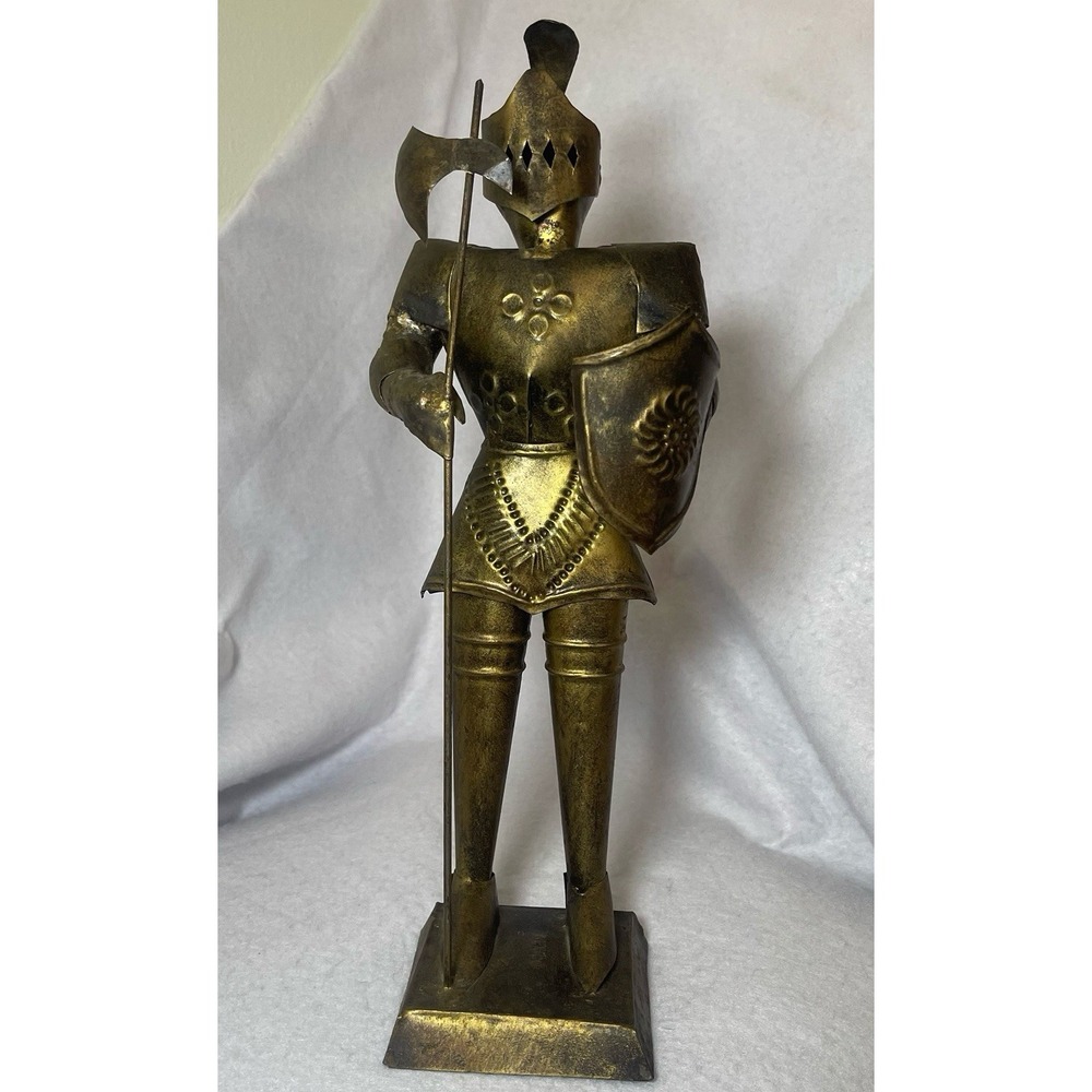 Vintage Medieval Knight Metal Armor Figure 15" Shield Halberd Statue Decor